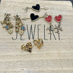 Earrings heart gold color lot bundle 4 pairs fantasy love pretty jewelry costume